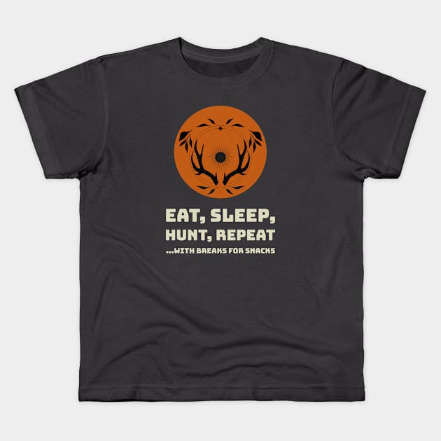 Eat, Sleep, Hunt, Repeat Kids T-Shirt by flodad